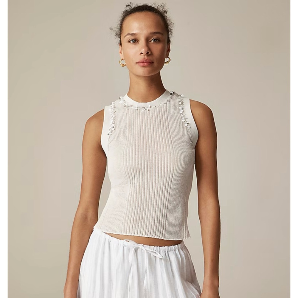 NWT J. Crew Sheer Ruffle-trim Tank Top Sequin Embellishments White
